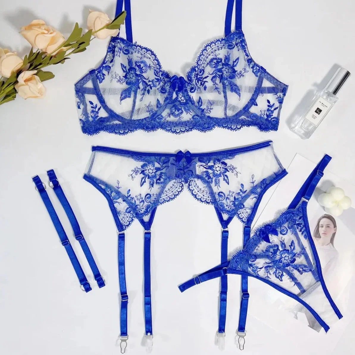 3dílná krajková spodní souprava s květinovým vzorem