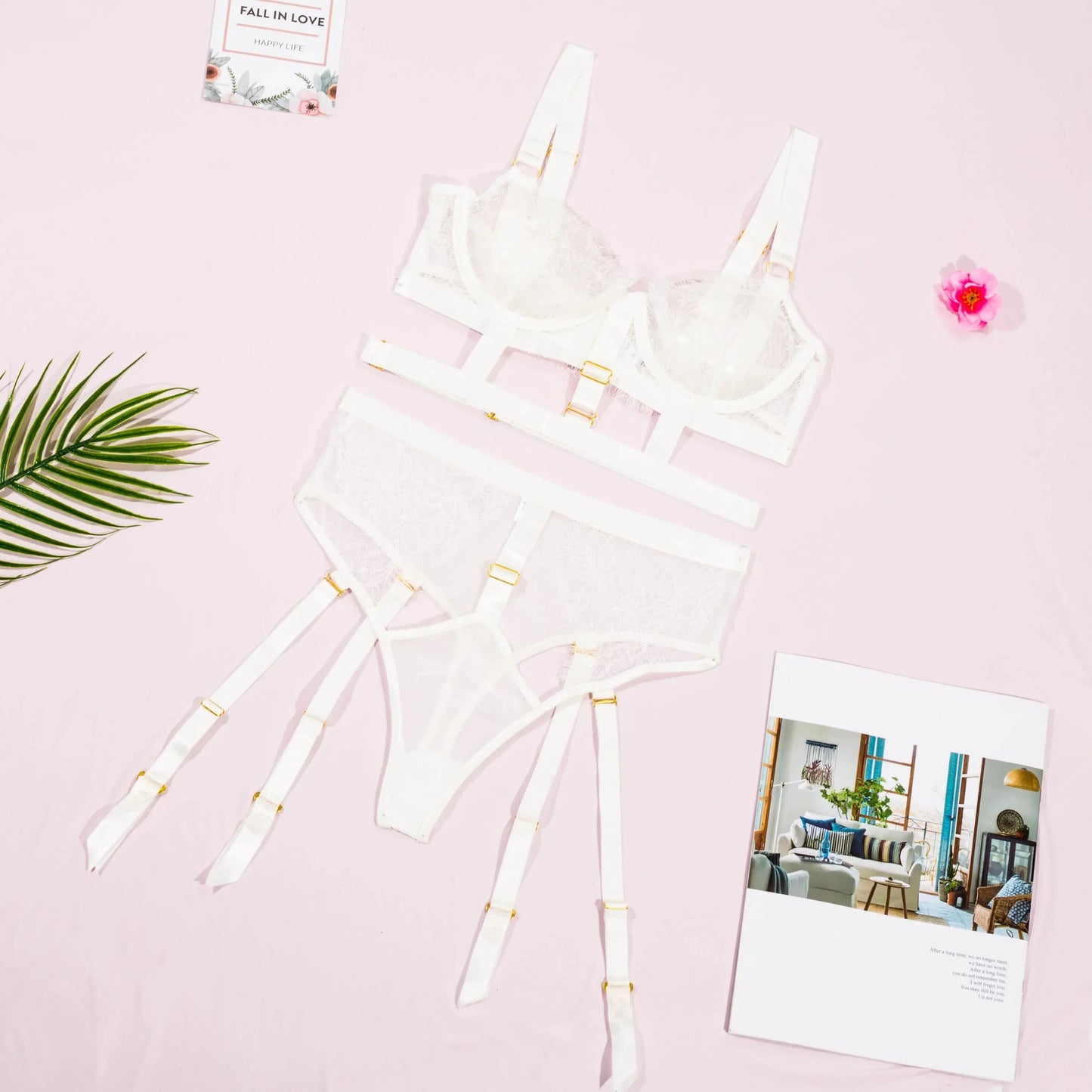 3dílná krajková spodní souprava s ozdobnými ramínky