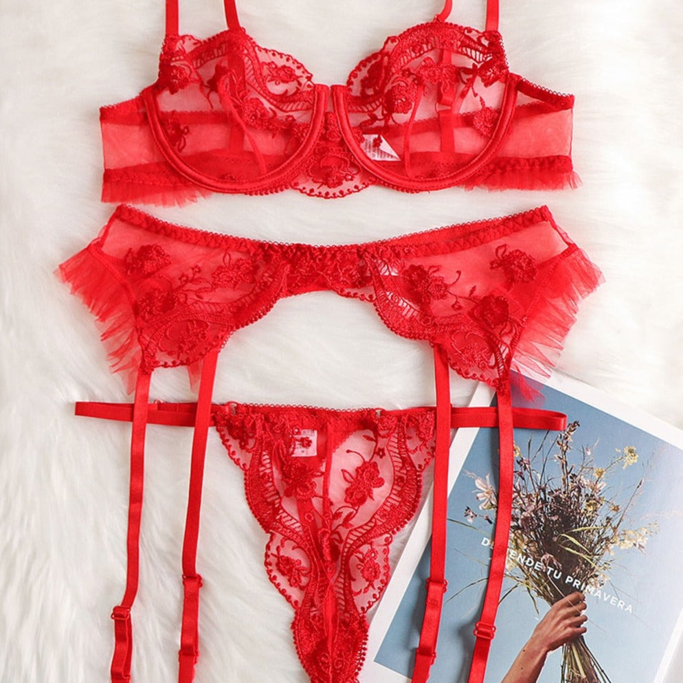 3dílná síťovaná spodní souprava s krajkou