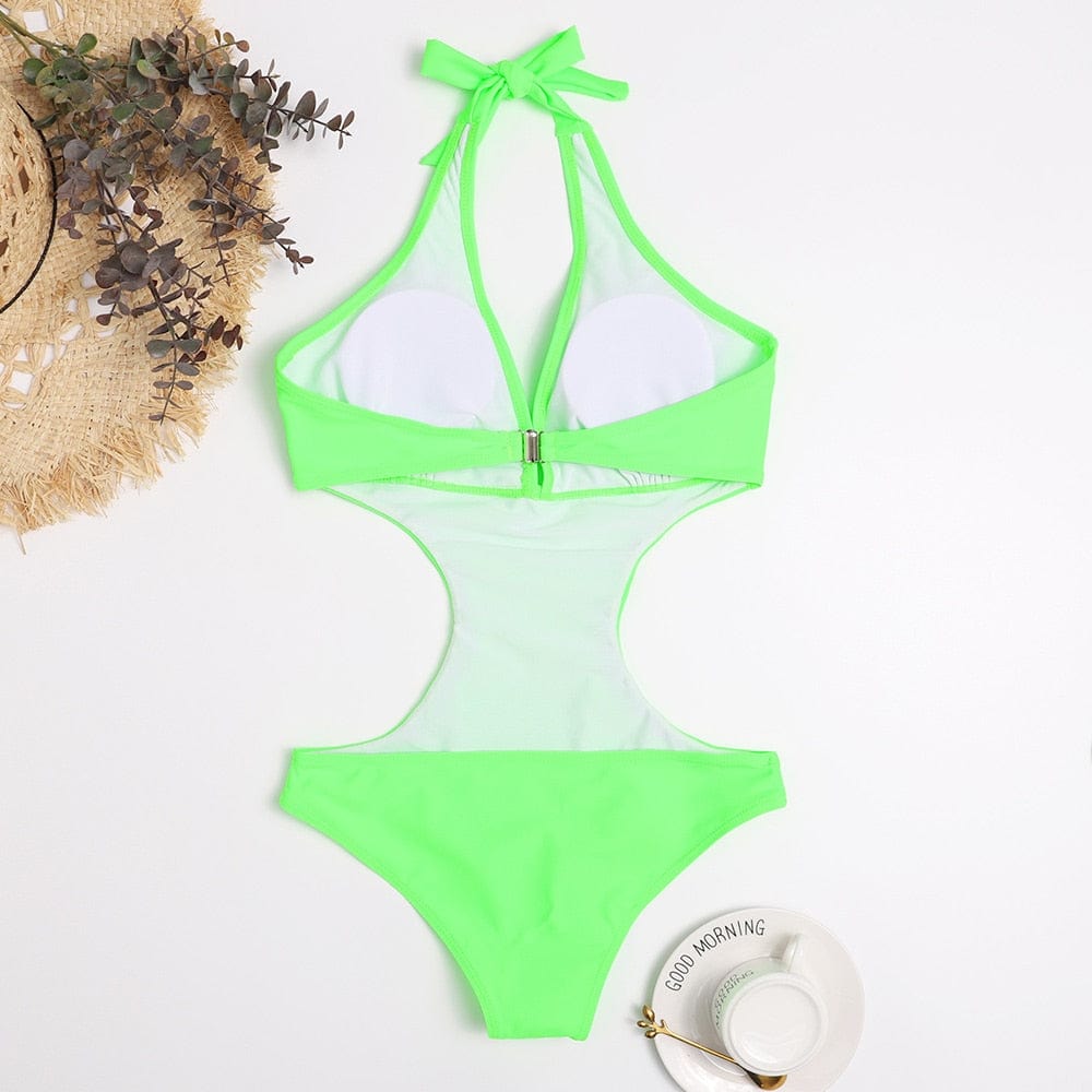 Stylové jednodílné plavky se zavazováním u krku