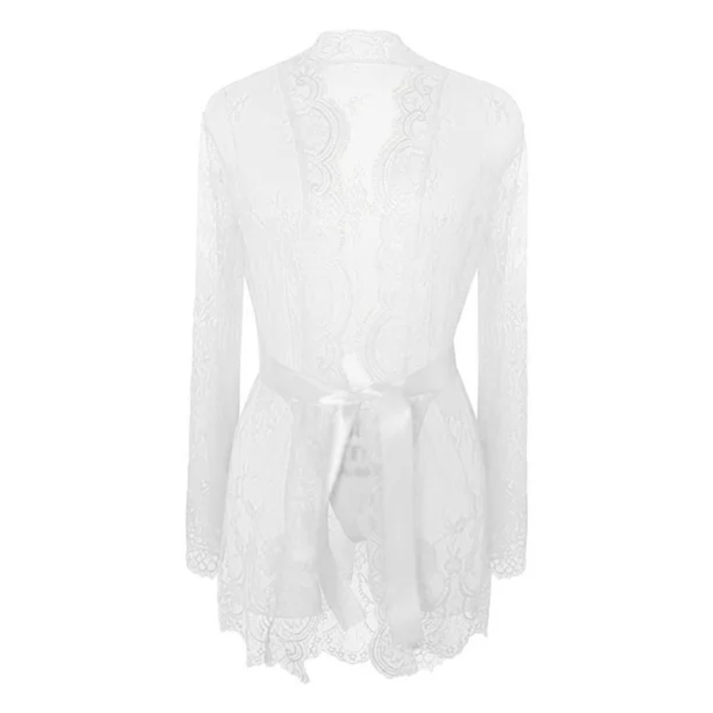 Průsvitný krajkový župan s ozdobným páskem