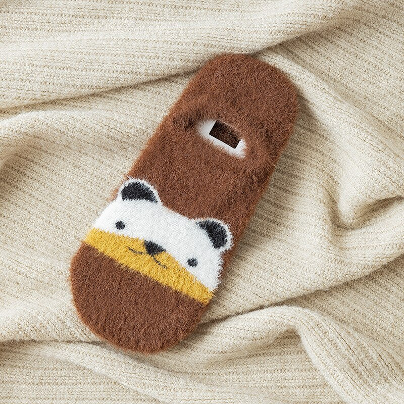 Teplé dámské kotníkové ponožky s plyšovým medvídkem