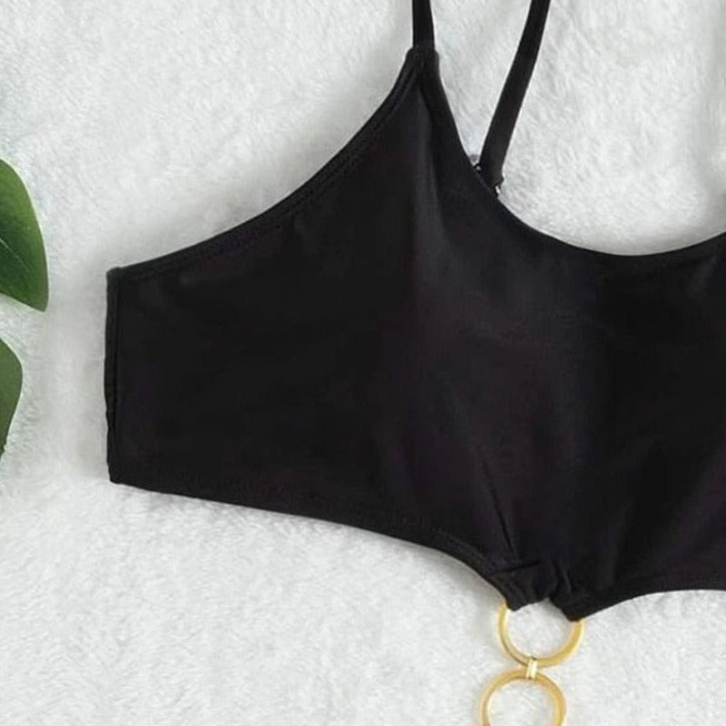 Černé monokini jednodílné plavky s ozdobnými prvky