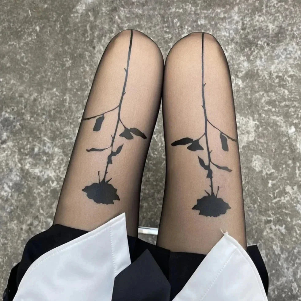 Dámské punčocháče s motivem růže