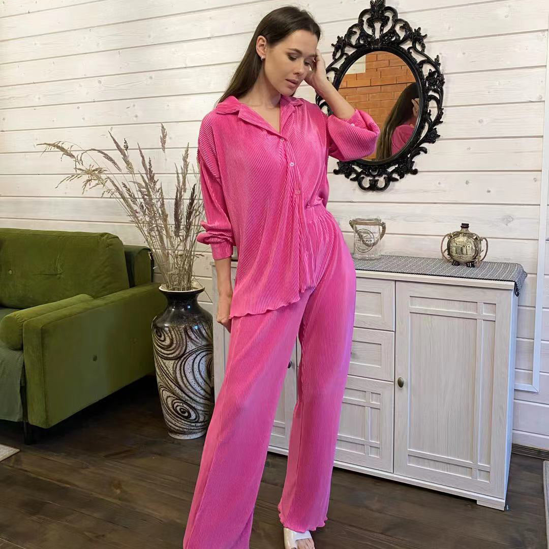 Dámské dlouhé skládané pyžamo s košilí