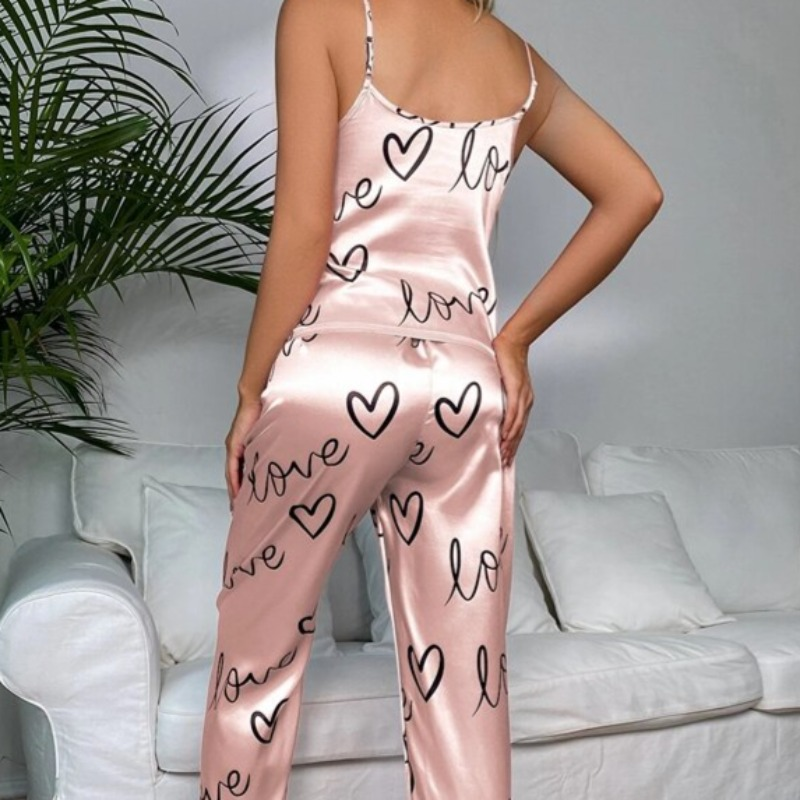 Dámské dlouhé saténové pyžamo s ramínky na topu