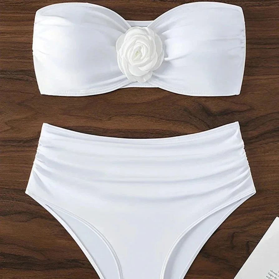 Dvoudílné bikiny bandeau s růžovým vzorem