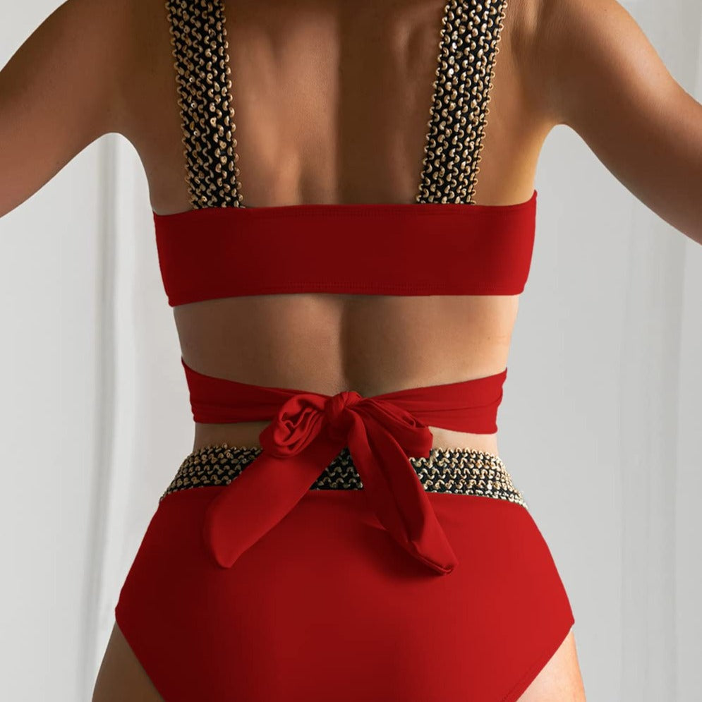 Dvoudílné bikiny s vysokým pasem a zavazováním