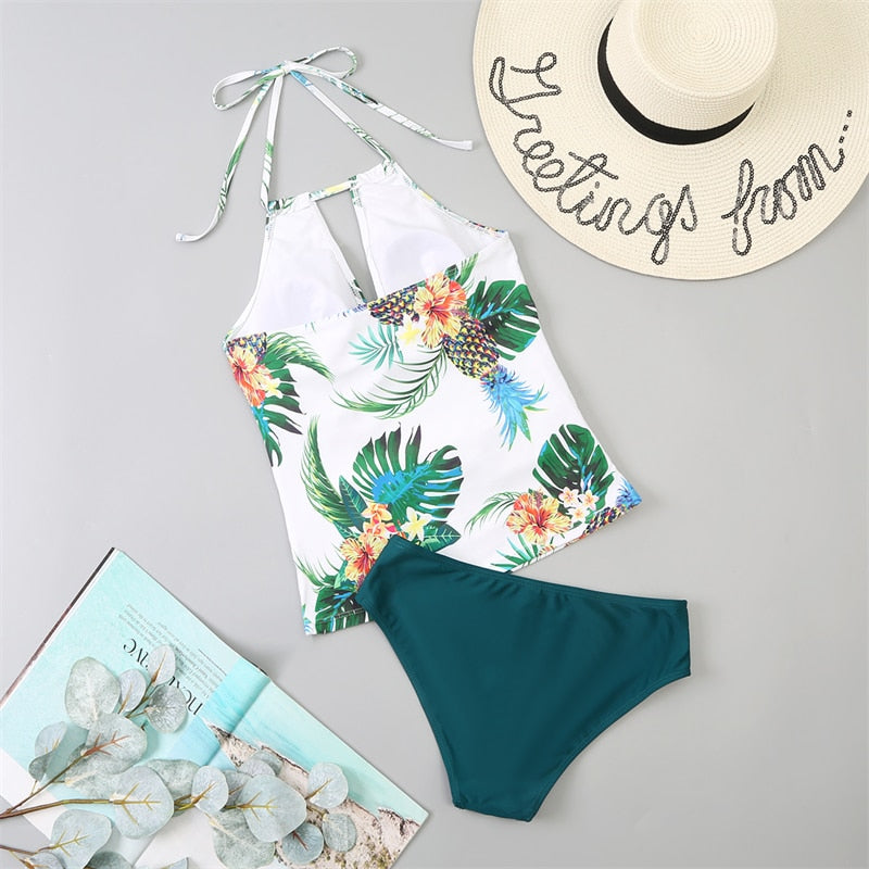 Dvoudílné tankiny plavky s vázáním ve výstřihu