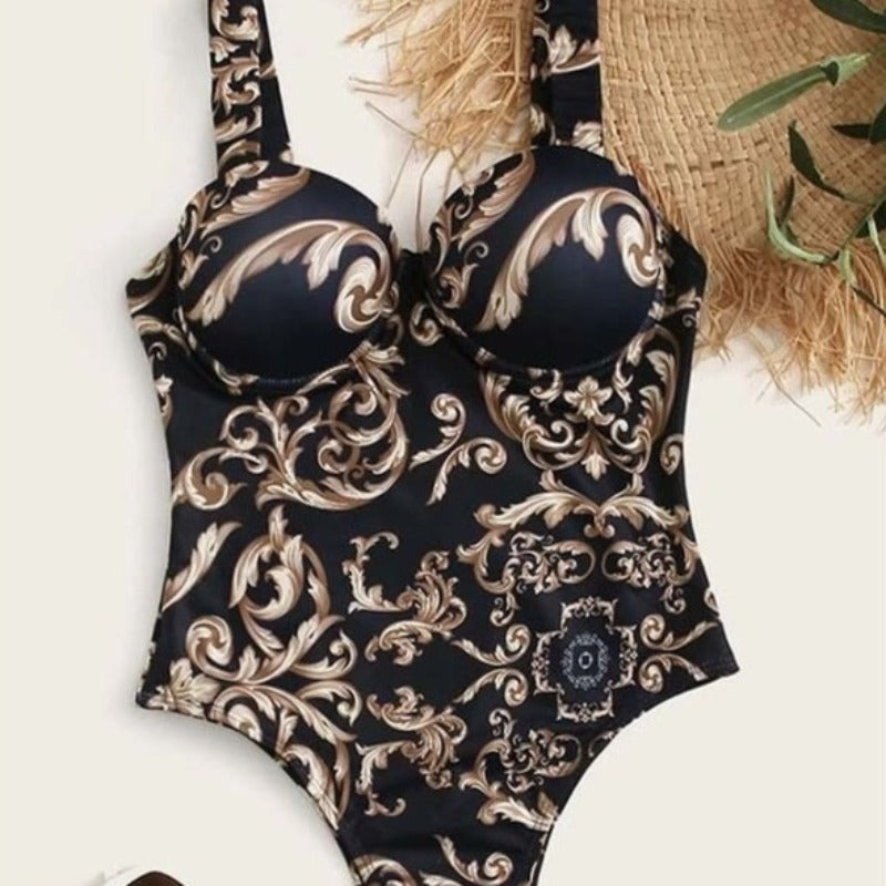 Klasické jednodílné plavky push-up s výstřihem ve tvaru srdce