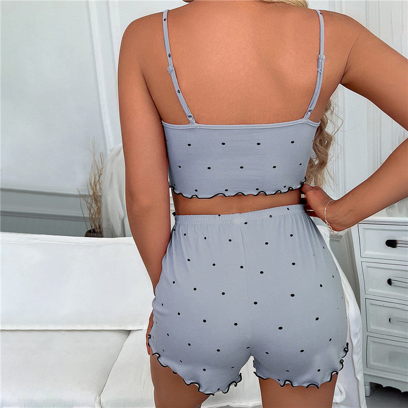 Dámské kontrastní pyžamo s puntíkovaným vzorem na ramínka