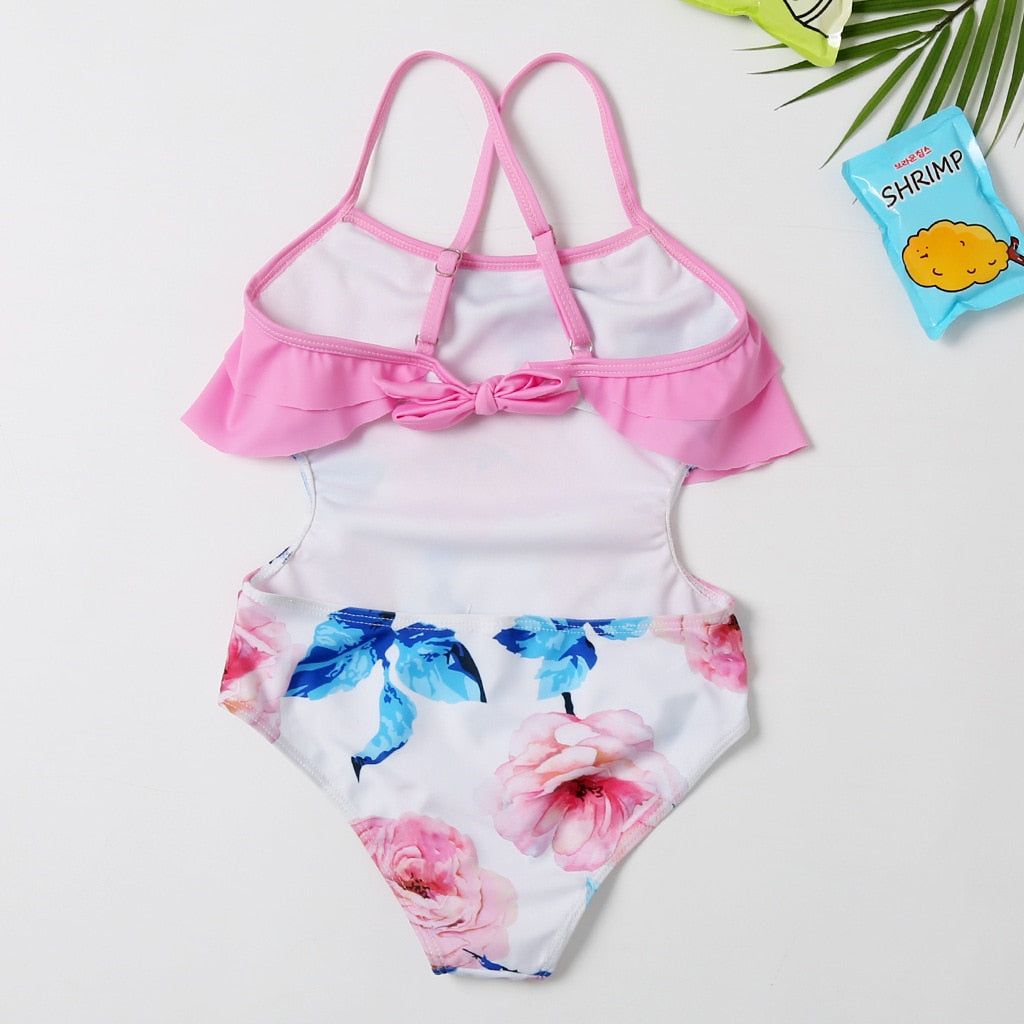 Růžové květinové plavky pro matku a dceru