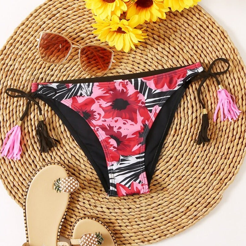 Květinové plavecké kalhotky s vázáním a střapci