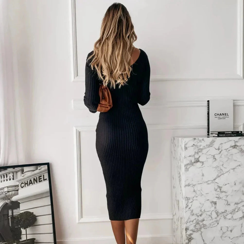 Žebrované pletené midi šaty