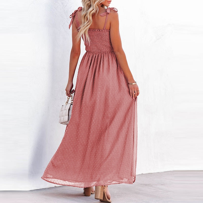 Maxi letní šaty z látky plumeti