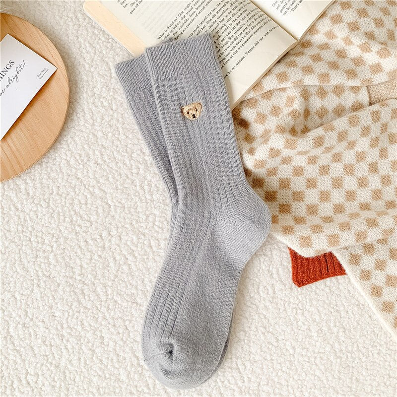 Dámské žebrované ponožky s medvídkem