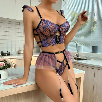 3dílná krajková spodní souprava s korzetovým topem