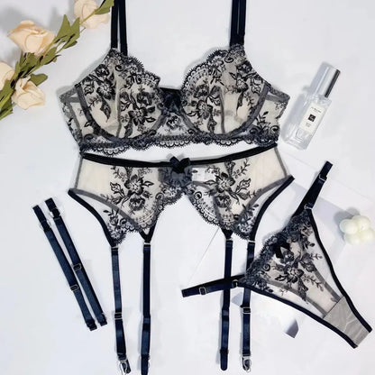 3dílná krajková spodní souprava s květinovým vzorem