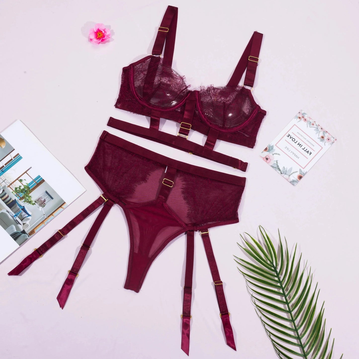 3dílná krajková spodní souprava s ozdobnými ramínky