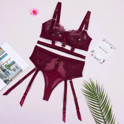 3dílná krajková spodní souprava s ozdobnými ramínky