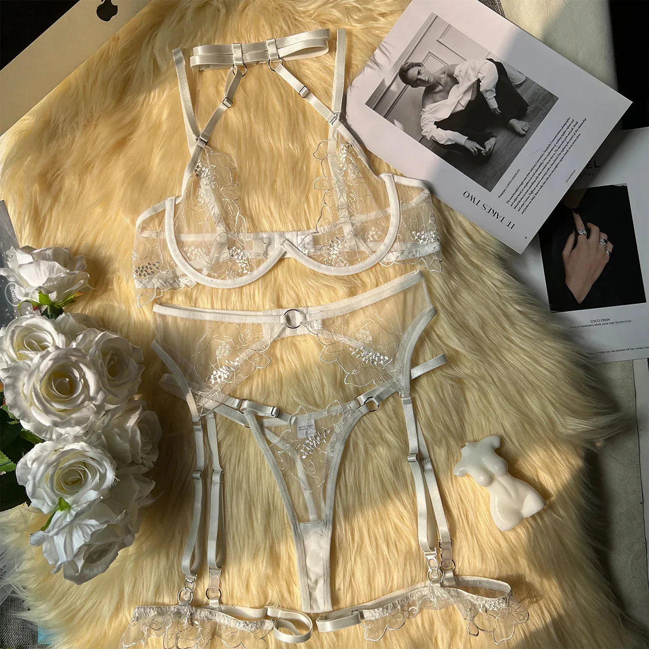 3dílná sada jemného krajkového spodního prádla