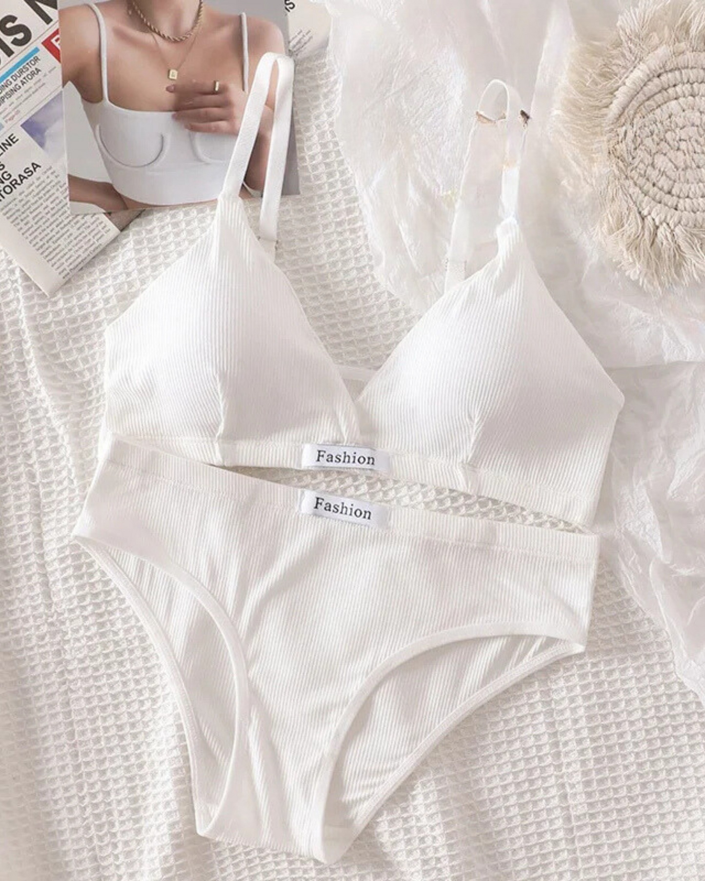 Pohodlná sada spodního prádla z žebrovaného materiálu