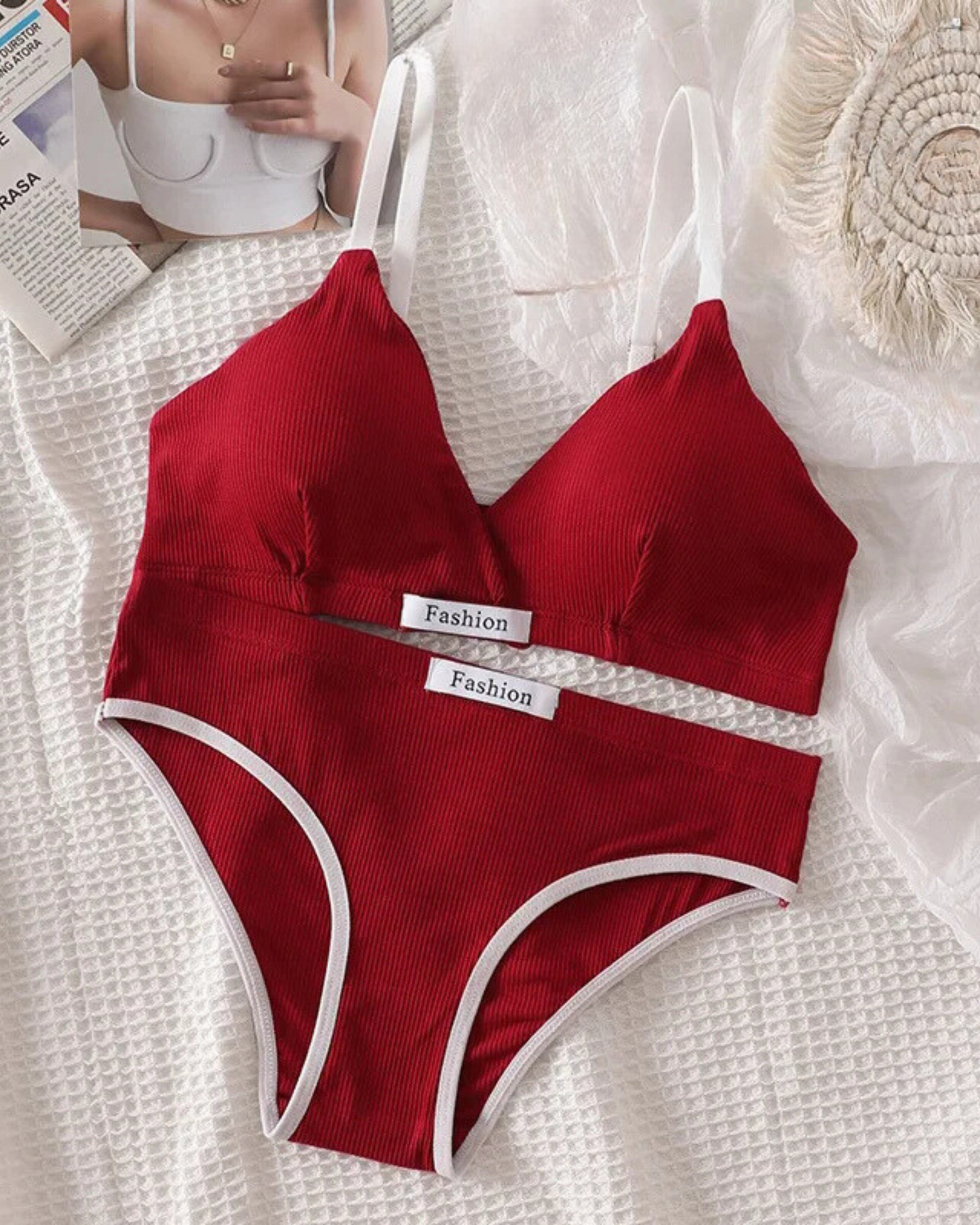 Pohodlná sada spodního prádla z žebrovaného materiálu