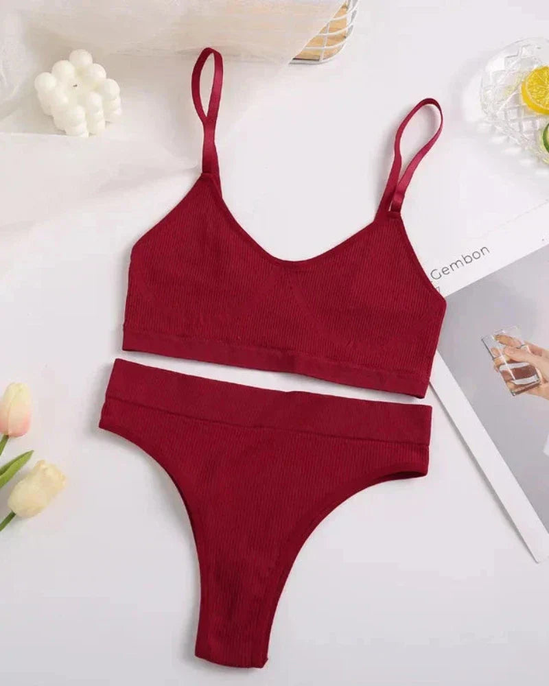 Pohodlná sada spodního prádla z žebrovaného materiálu