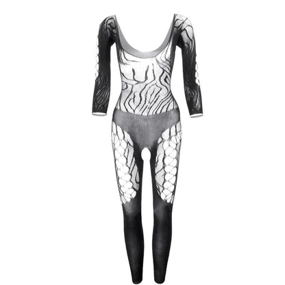 Černé vzorované bodystocking s výřezy