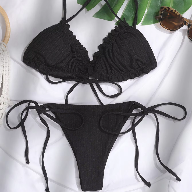 Dvoudílné bikiny s dlouhými tkaničkami