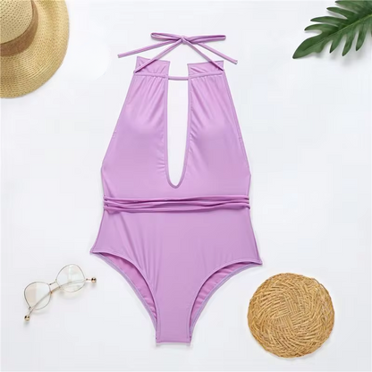 Jednodílné plavky Monokini s vázáním a výstřihem