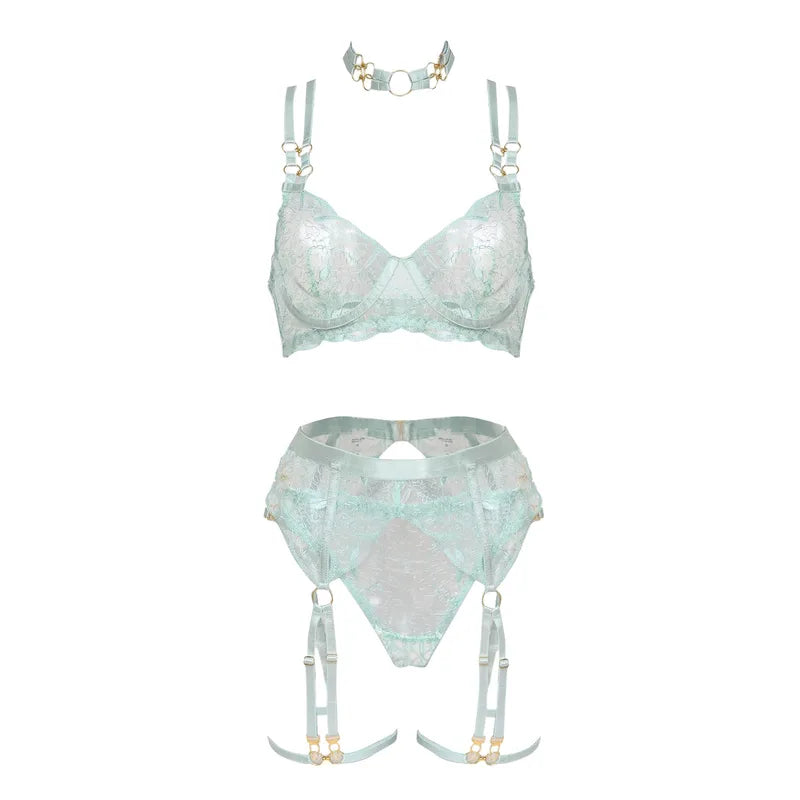 3dílná krajková spodní souprava s ramínky na stehnech