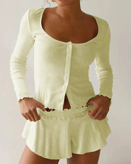 Krátká sada domácího oblečení s knoflíky