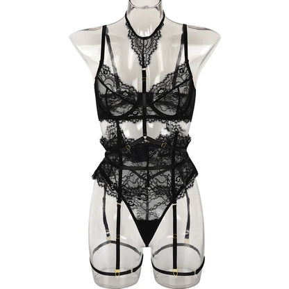 3dílná krajková spodní souprava s chokerem