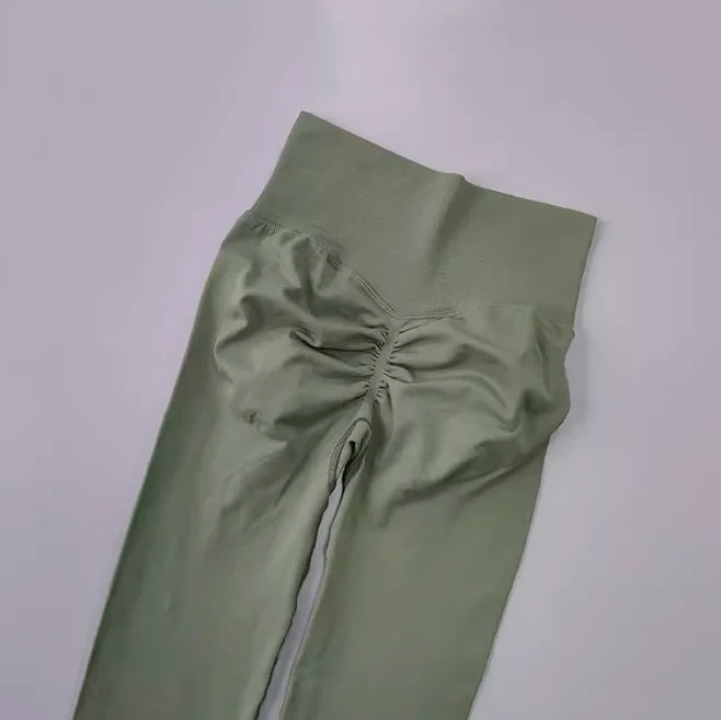 Bezešvé sportovní legíny s vysokým pasem a volánky