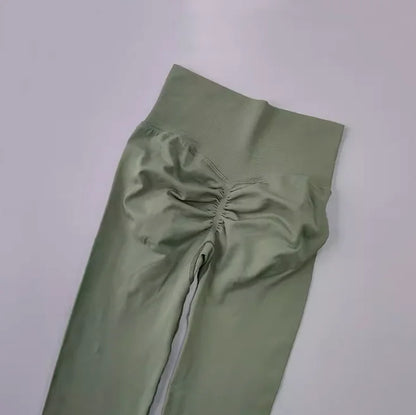 Bezešvé sportovní legíny s vysokým pasem a volánky