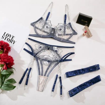 3dílná krajková spodní souprava s řetízky