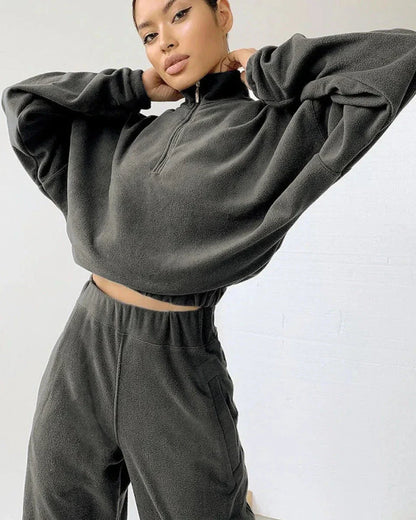 Flísová tepláková souprava se zapínáním na zip