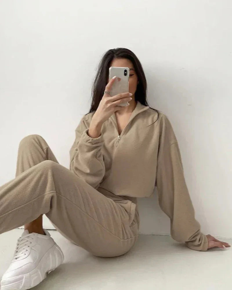 Flísová tepláková souprava se zapínáním na zip