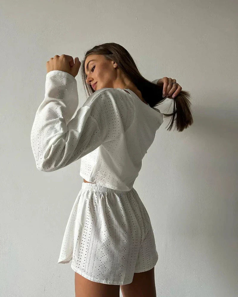 Krátká sada prolamovaného domácího oblečení