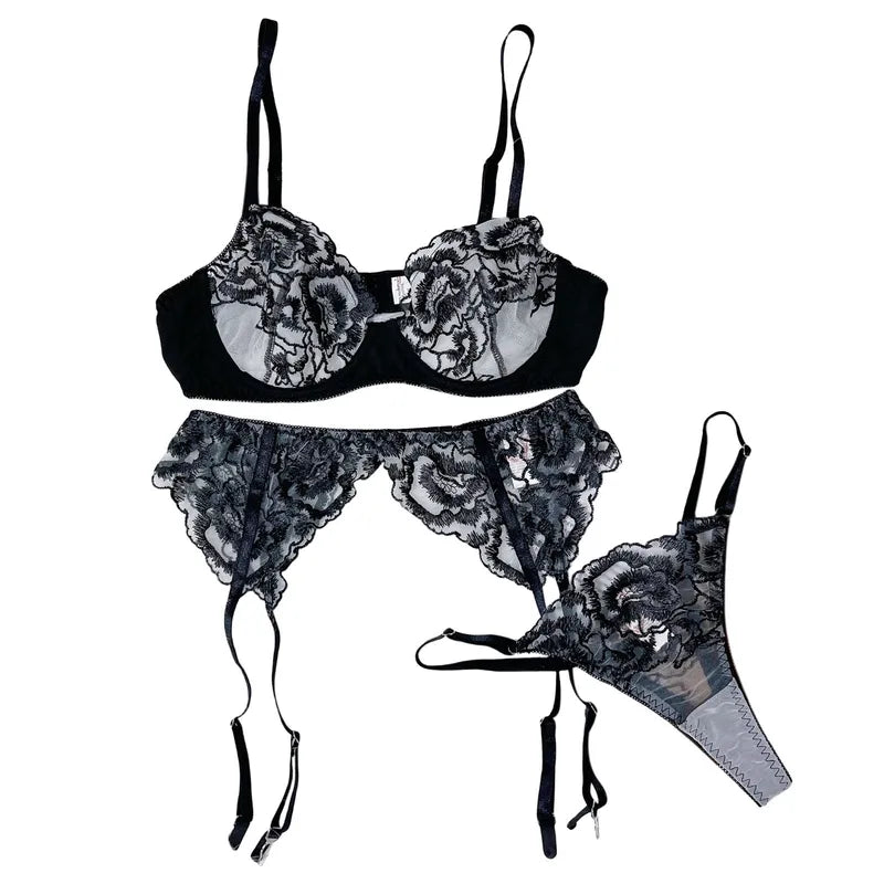 3dílná krajková spodní souprava s květinovým vzorem