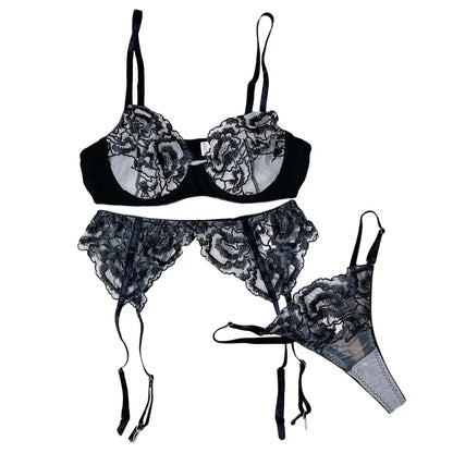 3dílná krajková spodní souprava s květinovým vzorem