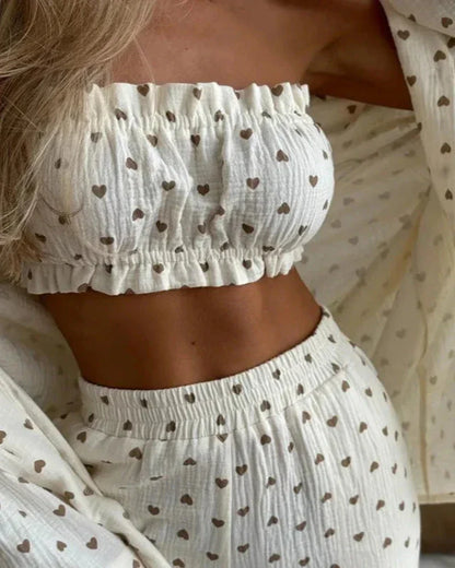 Trojdílné dlouhé pyžamo se srdíčky