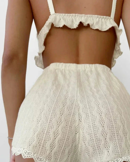 Krátké prolamované pyžamo s krajkou