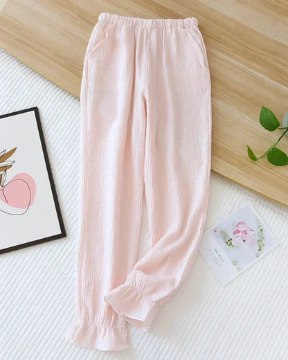 Dlouhé volné mušelínové kalhoty s volánky