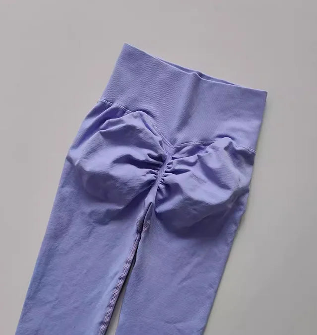 Bezešvé sportovní legíny s vysokým pasem a volánky