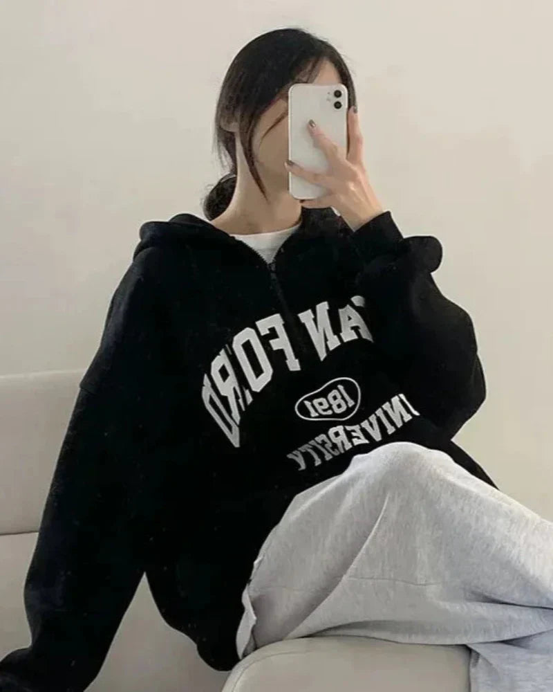 Volná mikina s kapucí Stanfordské univerzity nadměrné velikosti