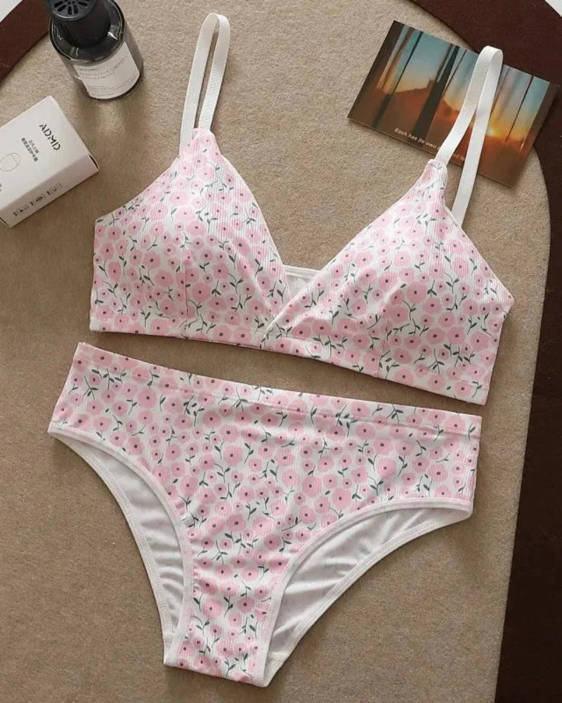 Pohodlná sada spodního prádla s květinovým vzorem