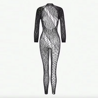 Bodystocking s leopardím vzorem a otevřenými zády