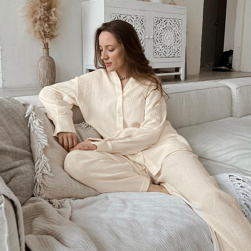 Dámské dlouhé bavlněné pyžamo s košilí